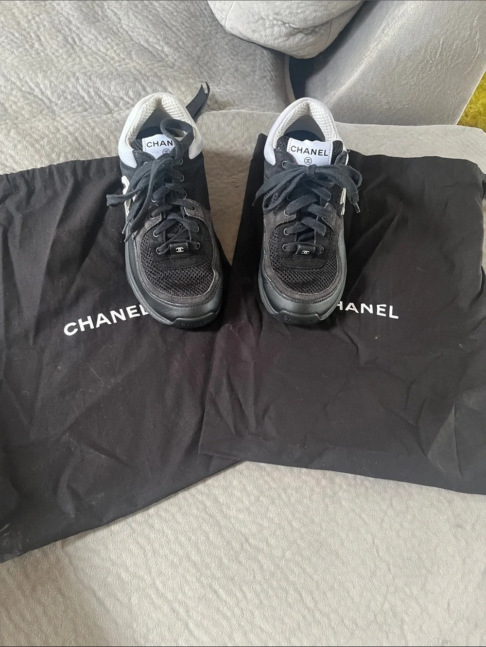 CHANEL Black Mesh and Leather Men's Sneakers